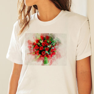 Röda rosor bukett akvarell på vit bakgrund t shirt