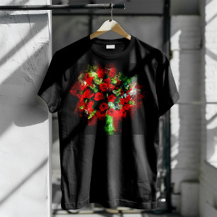 Röda rosor bukett vattenfärg på svart bakgrund t shirt