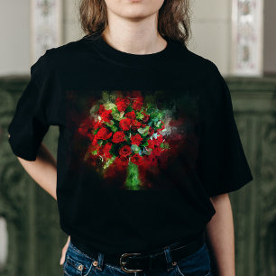 Röda rosor bukett vattenfärg på svart bakgrund t shirt