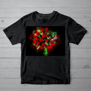 Röda rosor bukett vattenfärg på svart bakgrund t shirt