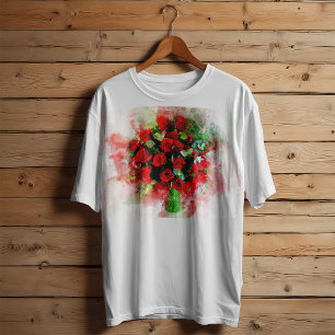Röda rosor bukett vattenfärg på vit bakgrund t shirt