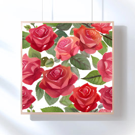 Röda Rosor | Elegant Blommig Ros Akvarell Poster