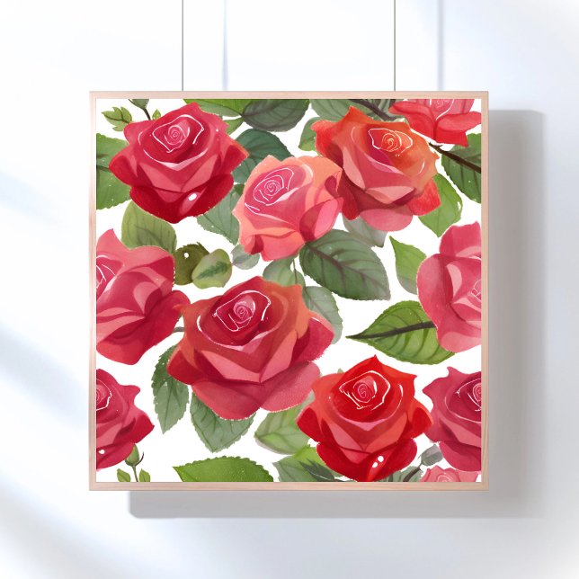Röda Rosor | Elegant Blommig Ros Akvarell Poster (Skapare uppladdad)