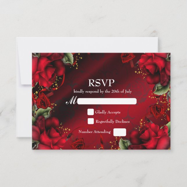 Röda Rosor Elegant Gotisk Bröllops-RSVP-kort OSA Kort (Framsida)
