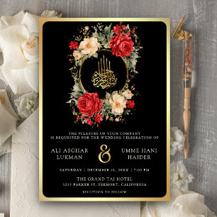 Röda Rosor Elfenbensblommor Svart Guld Muslimsk Br Inbjudningar