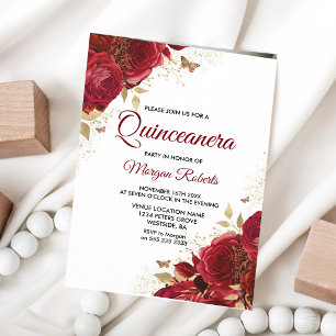 Röda Rosor Fjärilar Quinceanera 15-årsdag Inbjudningar