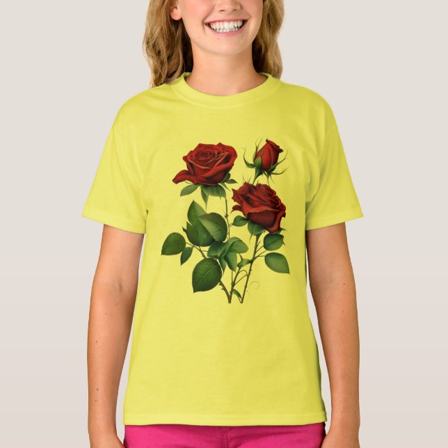 Röda Rosor Flickor Grundläggande T-Shirt (Framsida)