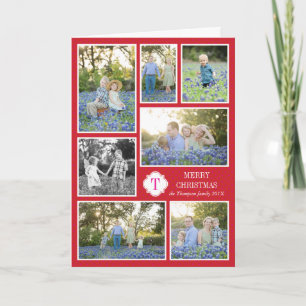 Röda Rosor för monogram sju fotokort med Helgdag Helgkort
