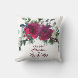 Röda Rosor Första Julen Foto Mall Kudde