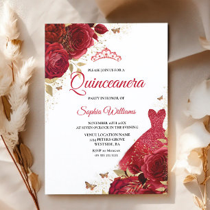 Röda Rosor Glänsande Quinceanera Inbjudningar
