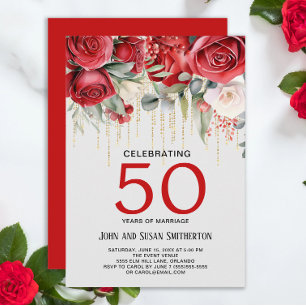 Röda Rosor Guld Sladdljus 50-årsjubileum Inbjudningar