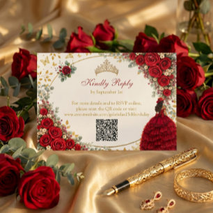 Röda rosor Gyllene fjärilar Quinceañera OSA Kort