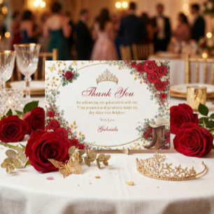 Röda rosor Gyllene fjärilar Quinceañera Tack Kort