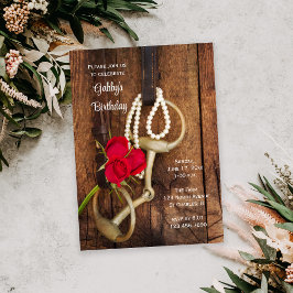 Röda Rosor Hästbetsel Country Western Födelsedagsf Inbjudningar