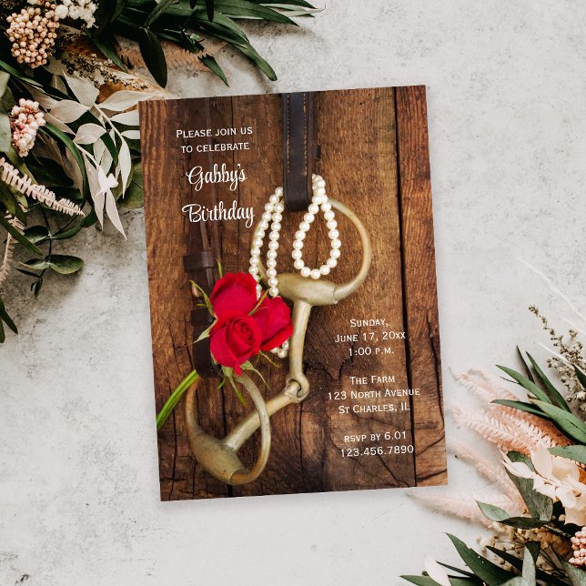 Röda Rosor Hästbetsel Country Western Födelsedagsf Inbjudningar (Skapare uppladdad)