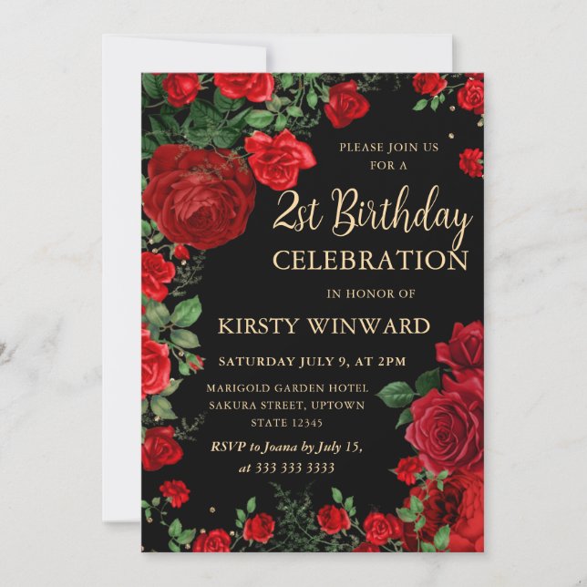 Röda Rosor Kant Blommig 21-årsdag Inbjudningar (Framsida)