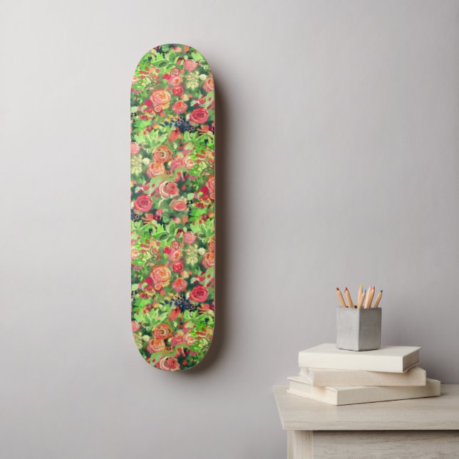 Röda rosor konst mini skateboard bräda 18,5 cm (Väggkonst)