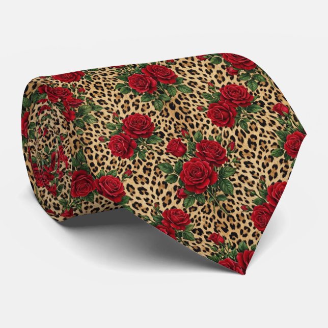 Röda rosor Leopards tryck Mönster  Slips (Rullad)