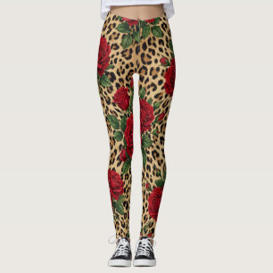 Röda rosor Leopards tryckmönster  Leggings
