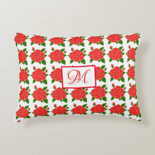 Röda rosor med knoppar Monogram accentkudde Prydnadskudde
