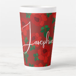 Röda rosor mönster illustrerad gående latte mugg