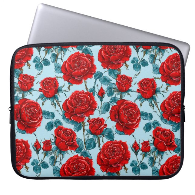 Röda rosor mönster laptop fodral (Framsidan)
