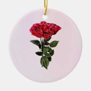 Röda rosor och blad julgransprydnad keramik
