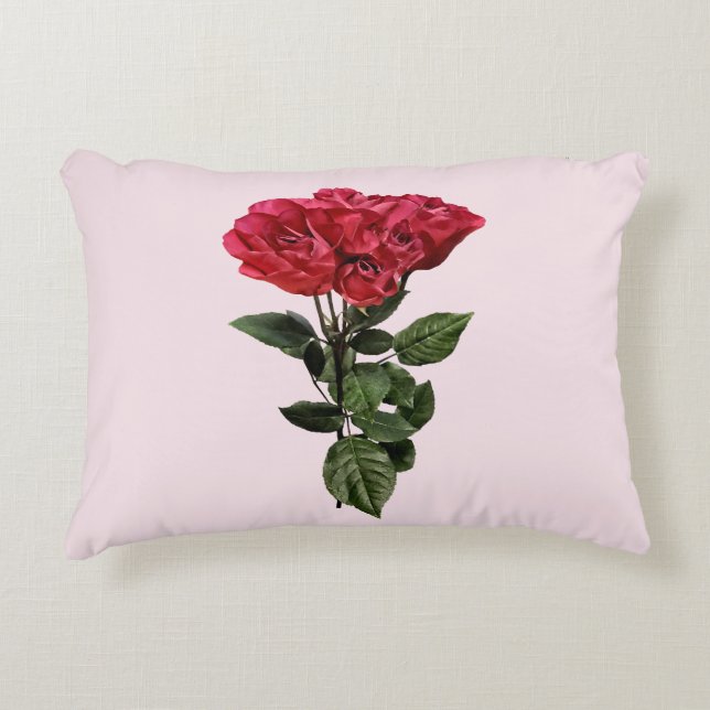 Röda rosor och blad prydnadskudde (Framsidan)