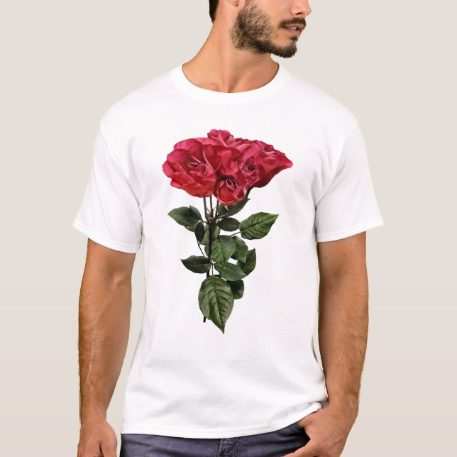 Röda rosor och blad t shirt (Framsida)