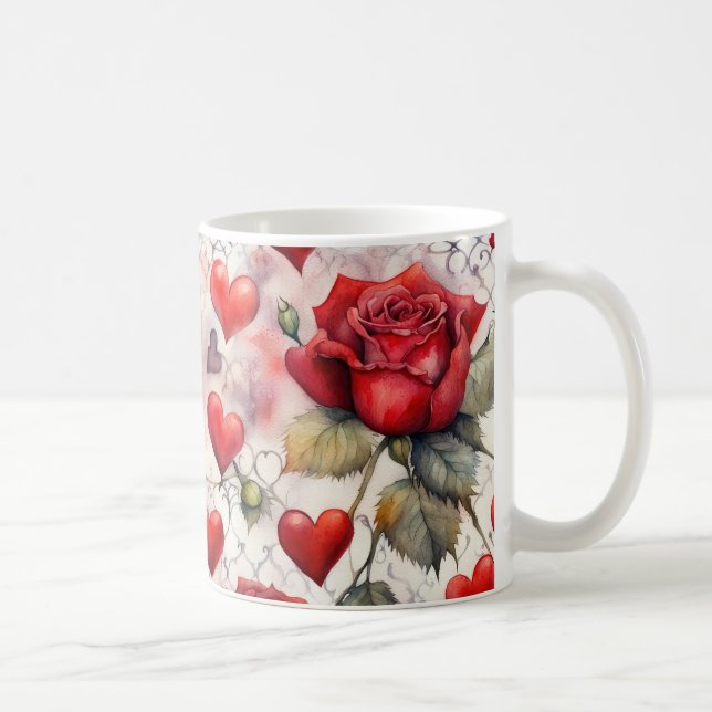 Röda rosor och hjärtans alla hjärtans dag kaffemugg (Höger)
