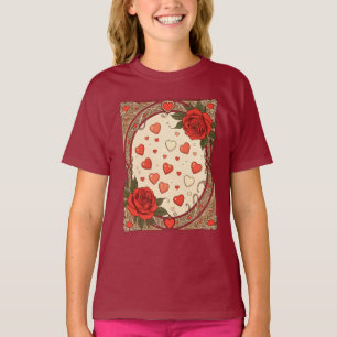 Röda rosor och hjärtans Art Nouveau-design T Shirt