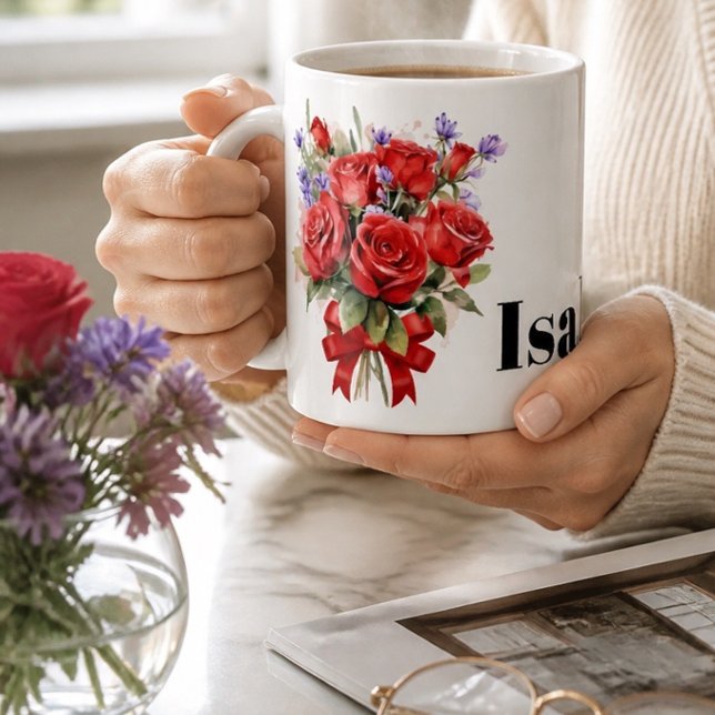 Röda rosor och lavendel Personlig mugg (Skapare uppladdad)