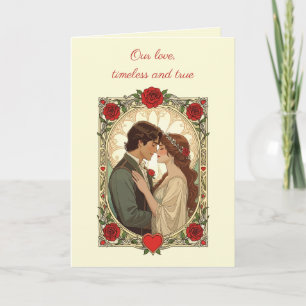 Röda rosor och romantik Art Nouveau Vintage Illust Kort