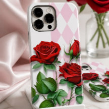 Röda rosor och rosa och vit diamantmönster
