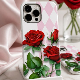 Röda rosor och rosa och vit diamantmönster