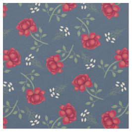 Röda rosor på dämpat blå kaliko tyg