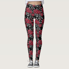 Röda Rosor På En Svart Bakgrund Leggings