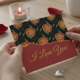 Röda Rosor På Svart Kärlek Du Valentin Kort