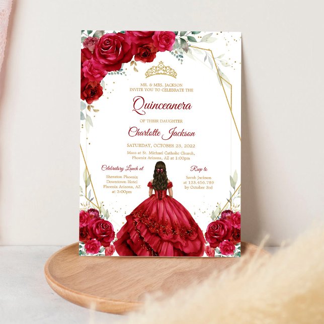 Röda Rosor Quinceanera Födelsedagsinbjudan Inbjudningar (Skapare uppladdad)