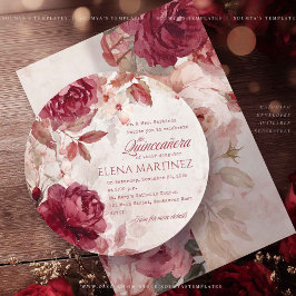 Röda Rosor Quinceanera Vintage Eleganta Inbjudning