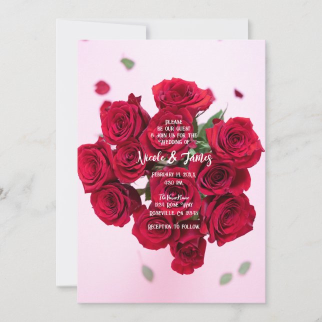 Röda Rosor Romantisk Blomsterbukett Bröllop Inbjudningar (Framsida)
