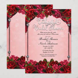 Röda Rosor & Rosa Glamour Blommig Bröllopsfest Inbjudningar