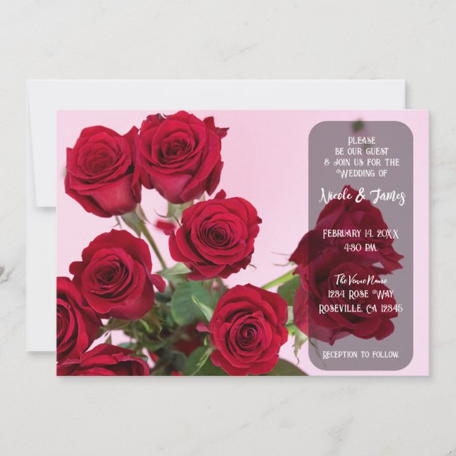 Röda Rosor Rosa Romantisk Blomsterbukett Bröllop Inbjudningar (Framsida)