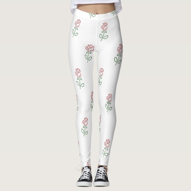 Röda rosor, Rosmönster, Blommor Leggings (Framsida)