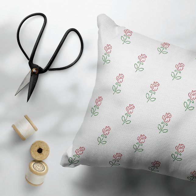Röda rosor, Rosmönster, Blommor Prydnadskudde (Skapare uppladdad)