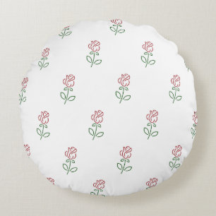 Röda rosor, Rosmönster, Blommor Rund Kudde