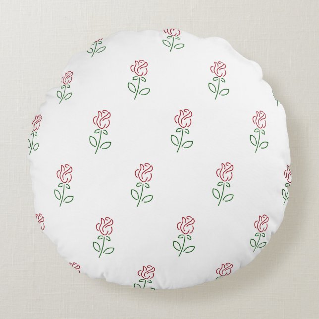 Röda rosor, Rosmönster, Blommor Rund Kudde (Framsidan)