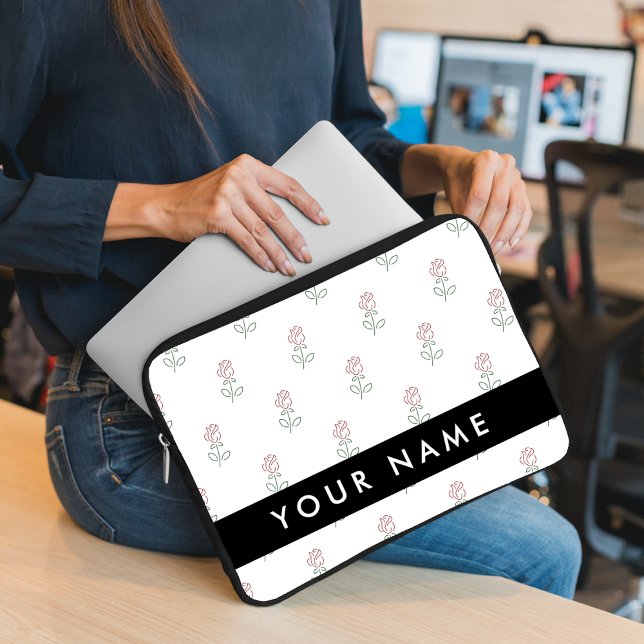 Röda Rosor, Rosmönster, Ditt Namn Laptop Fodral (Skapare uppladdad)