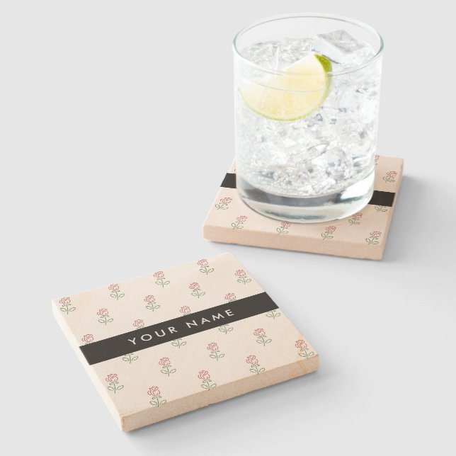 Röda Rosor, Rosmönster, Ditt Namn Stenunderlägg (Sidan)