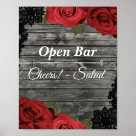 Röda Rosor Rustik Svart Spets Bröllop Öppen Bar Sk Poster